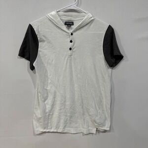 Kenneth Cole Reaction Short Sleeve‎ Hoodie Shirt Men S White Black Henley